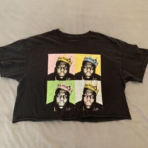 The Notorious BIG Shirt Womens Extra Large Black Rap Tee Cropped Pop Art Hip Hop